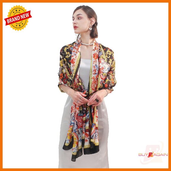 Oversized 100% Mulberry Silk Pashmina Shawl Wrap Extra Large Floral